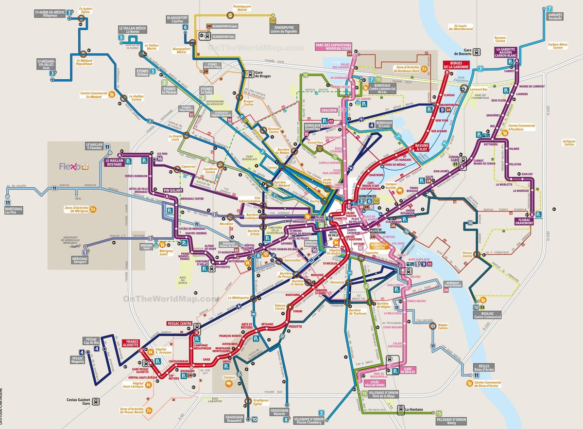zemljevid Bordeaux tranzitnega