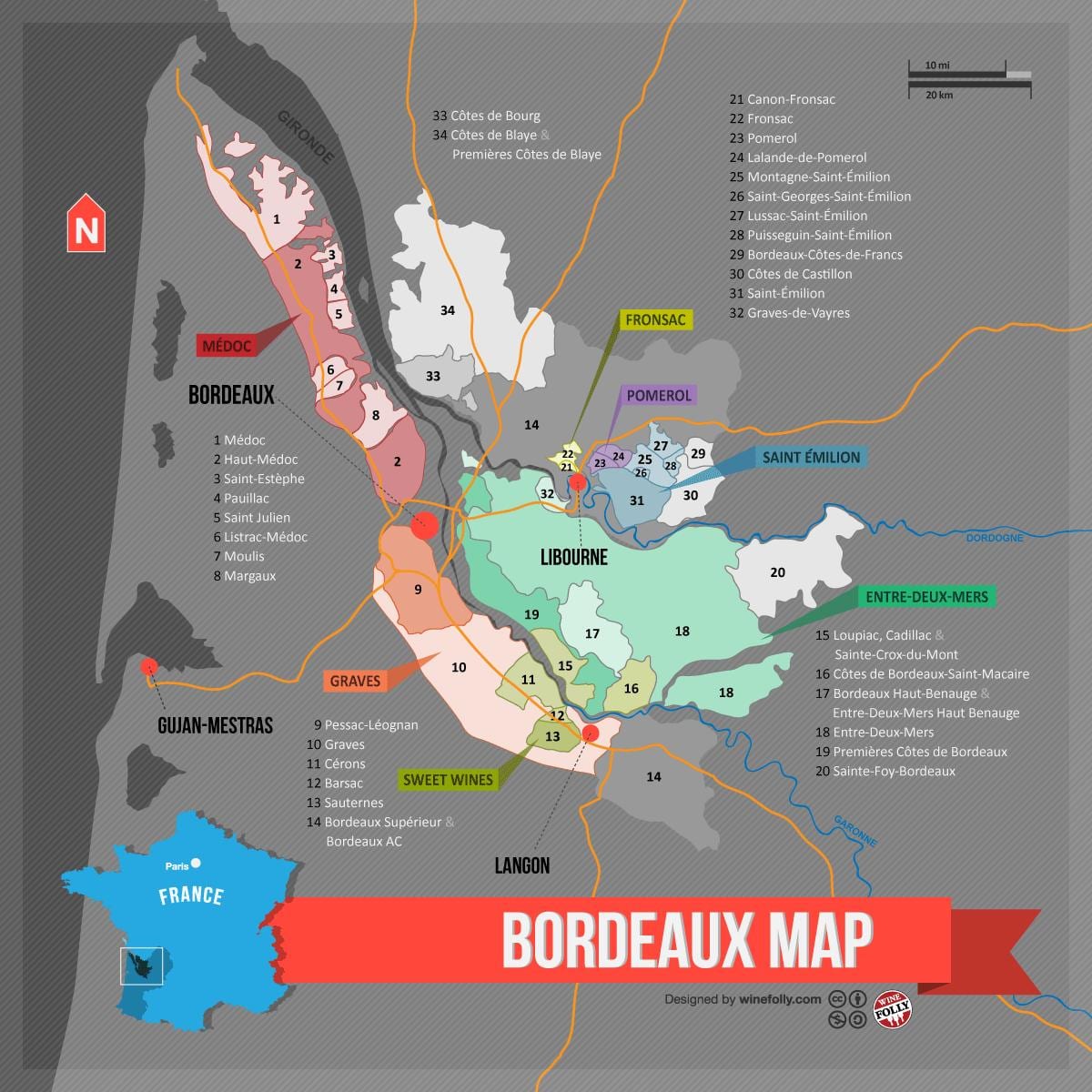 Bordeaux vino državi zemljevid