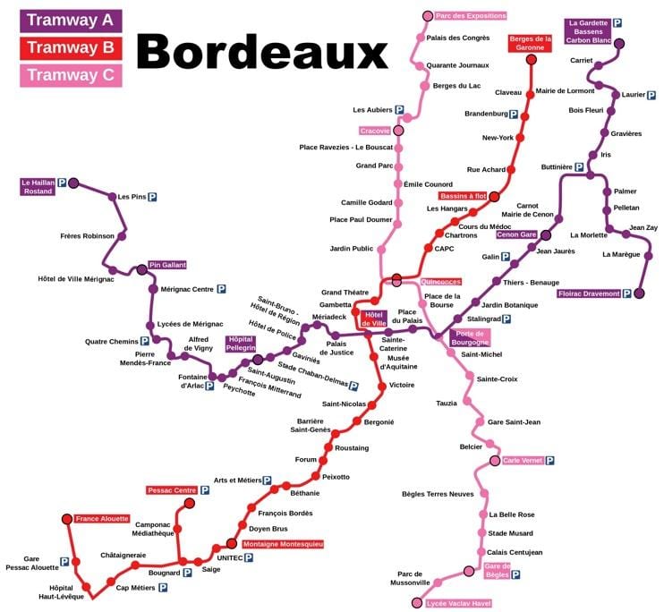 Bordeaux metro zemljevid