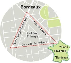 zemljevid Bordeaux zlati trikotnik